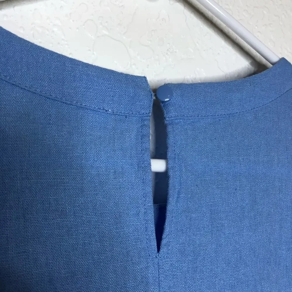 Adyson Parker blue ruffle trim tiered linen blend dress size Large